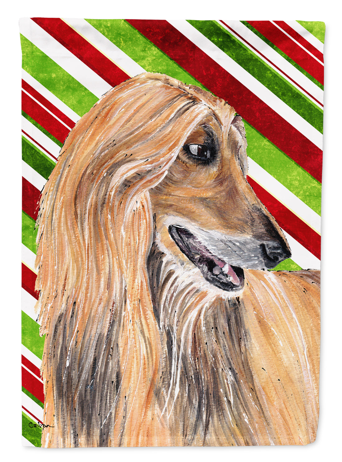 Afghan Hound Candy Cane Holiday Christmas House Flag 28x40 Porch Sleeve Pole Decorative Outside Yard Banner Artwork Wall Hanging, Polyester
