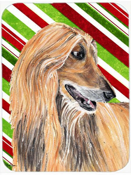 Afghan Hound Candy Cane Holiday Christmas Cutting Board Tempered Glass Kitchen Cutting Surface, Heat Resistant Chopping, Non-Slip Feet, Food Prep & Serving