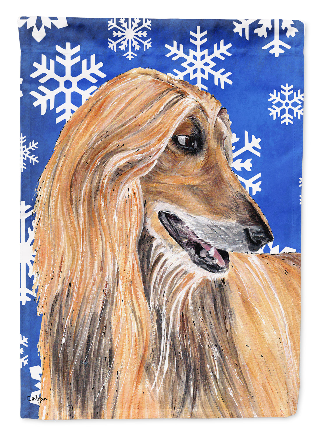 Afghan Hound Winter Snowflakes Holiday House Flag 28x40 Porch Sleeve Pole Decorative Outside Yard Banner Artwork Wall Hanging, Polyester