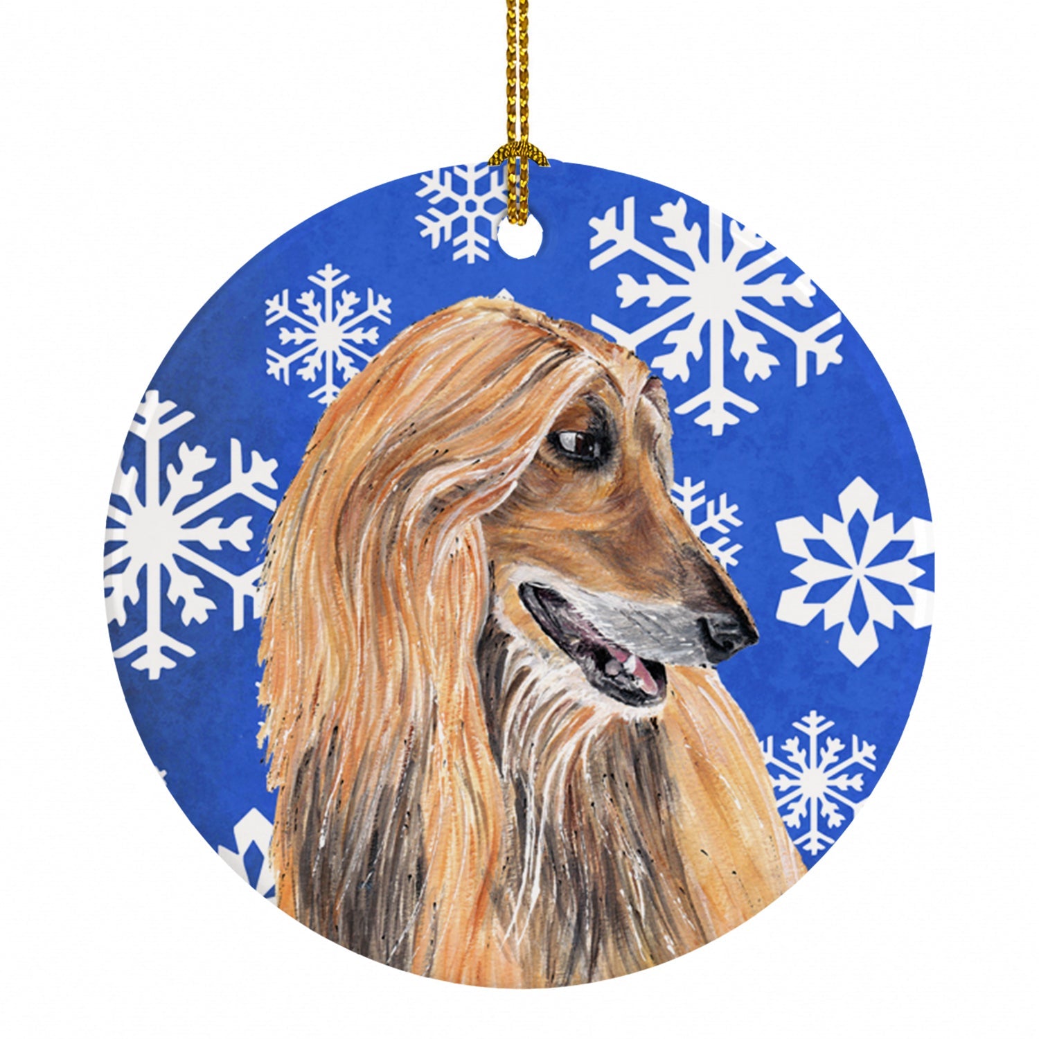 Afghan Hound Winter Snowflakes Holiday Ceramic Ornament Christmas Tree Hanging Decorations for Home Christmas Holiday, Party, Gift, 3 in, Multicolor