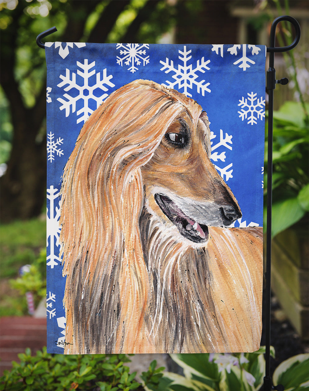 Afghan Hound Winter Snowflakes Holiday Garden Flag Mailbox Decorative Yard Banner Outside Patio Artwork for Flower Beds, Garden Size, Multicolor