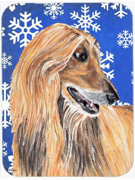 Afghan Hound Winter Snowflakes Holiday Cutting Board Tempered Glass Kitchen Cutting Surface, Heat Resistant Chopping, Non-Slip Feet, Food Prep & Serving