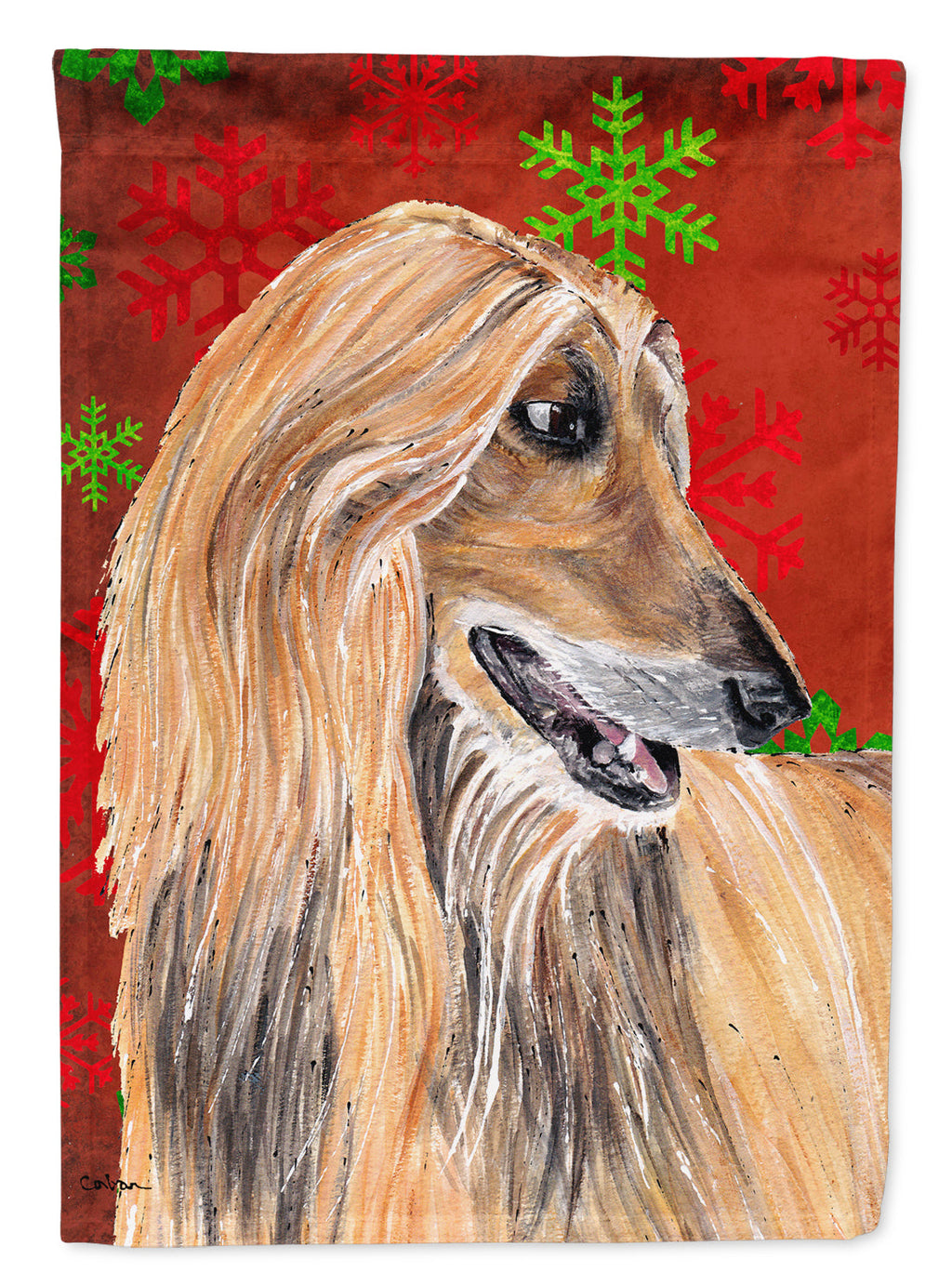 Afghan Hound Red Snowflakes Holiday Christmas  House Flag 28x40 Porch Sleeve Pole Decorative Outside Yard Banner Artwork Wall Hanging, Polyester