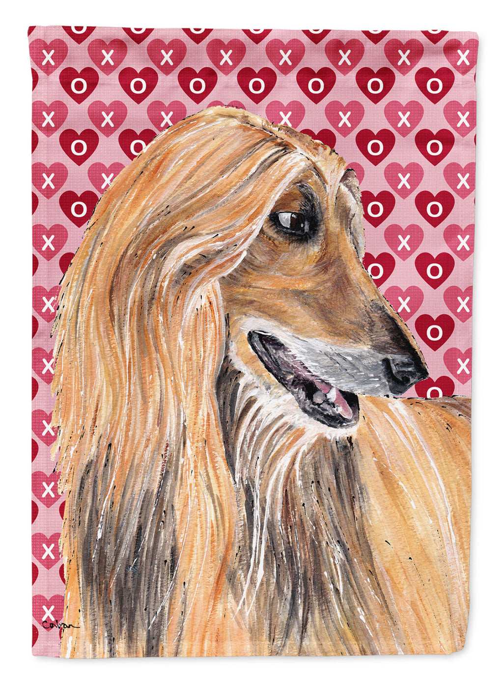 Afghan Hound Hearts Love and Valentine's Day House Flag 28x40 Porch Sleeve Pole Decorative Outside Yard Banner Artwork Wall Hanging, Polyester