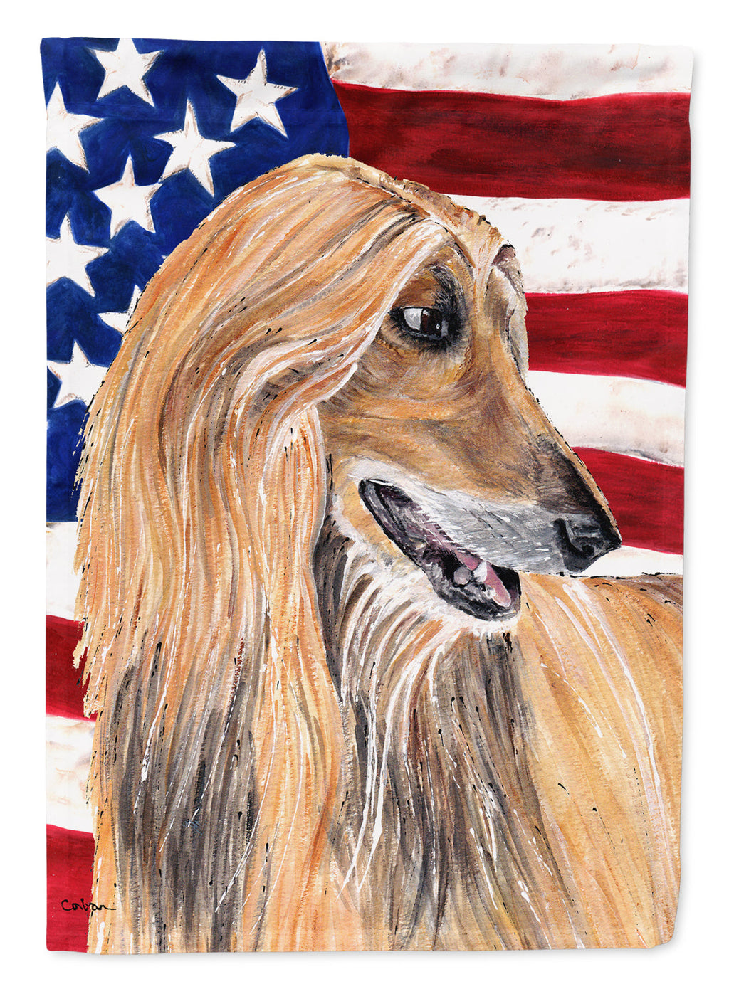 Afghan Hound USA Patriotic American Flag House Flag 28x40 Porch Sleeve Pole Decorative Outside Yard Banner Artwork Wall Hanging, Polyester