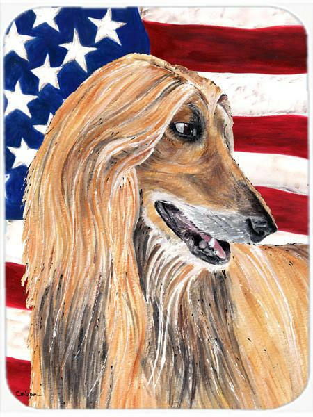Afghan Hound USA Patriotic American Flag Cutting Board Tempered Glass Kitchen Cutting Surface, Heat Resistant Chopping, Non-Slip Feet, Food Prep & Serving