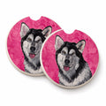 Pink Alaskan Malamute Set of 2 Cup Holder Car Coasters Absorbent Round Sandstone Coasters Gifts for Men or Women, 2.5, Multicolor
