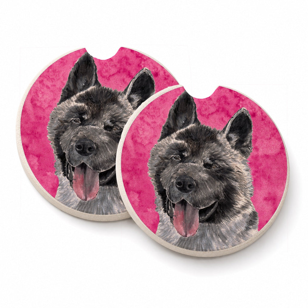Pink Akita Set of 2 Cup Holder Car Coasters Absorbent Round Sandstone Coasters Gifts for Men or Women, 2.5, Multicolor
