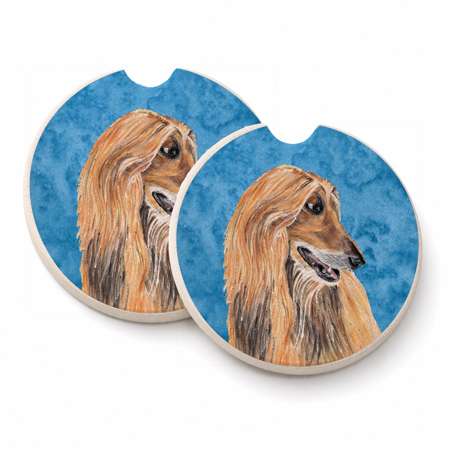 Blue Afghan Hound Set of 2 Cup Holder Car Coasters Absorbent Round Sandstone Coasters Gifts for Men or Women, 2.5, Multicolor