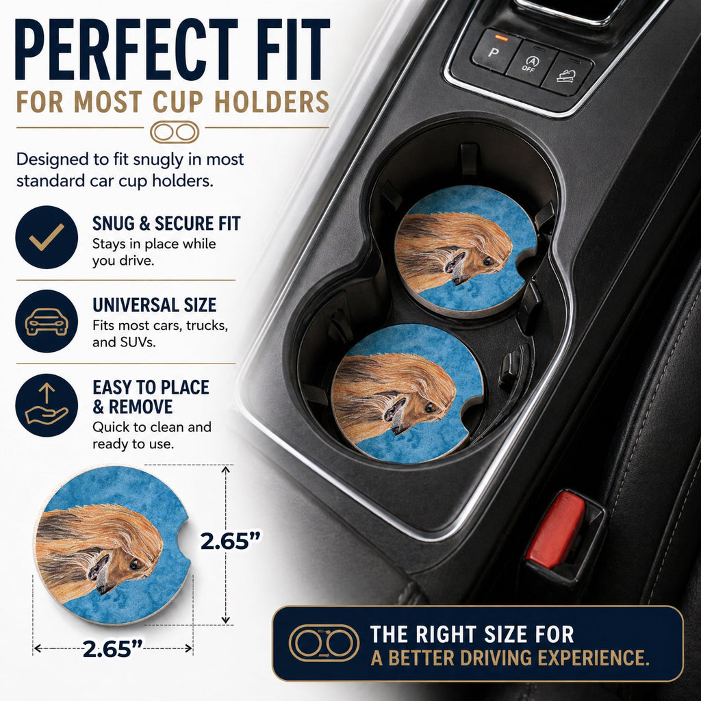 Blue Afghan Hound Set of 2 Cup Holder Car Coasters Absorbent Round Sandstone Coasters Gifts for Men or Women, 2.5, Multicolor
