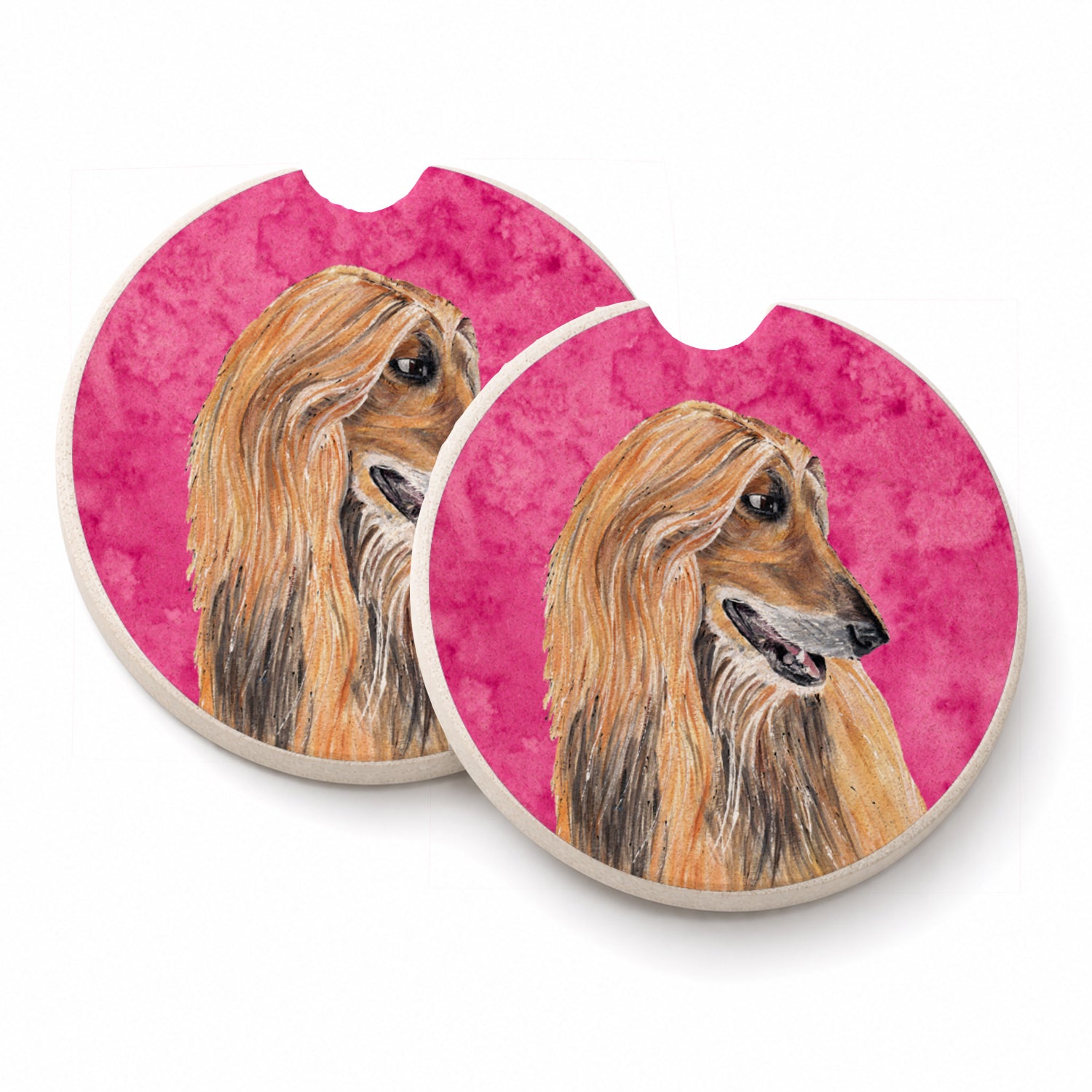 Pink Afghan Hound Set of 2 Cup Holder Car Coasters Absorbent Round Sandstone Coasters Gifts for Men or Women, 2.5, Multicolor