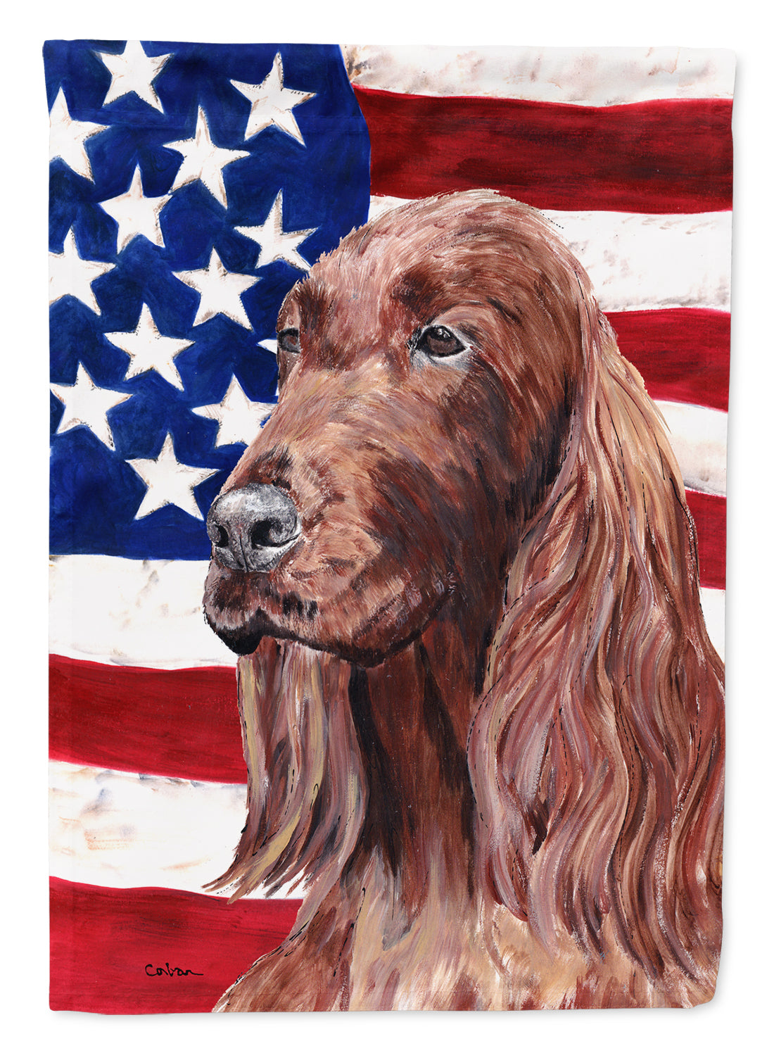 Irish Setter with American Flag House Flag 28x40 Porch Sleeve Pole Decorative Outside Yard Banner Artwork Wall Hanging, Polyester