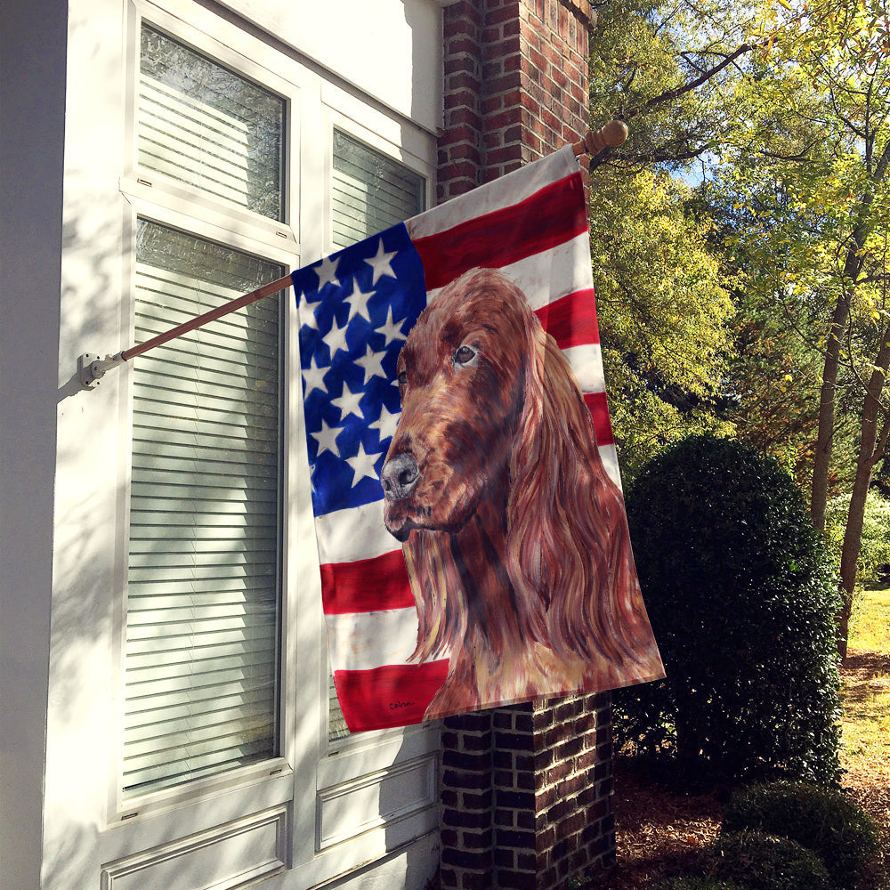 Irish Setter with American Flag House Flag 28x40 Porch Sleeve Pole Decorative Outside Yard Banner Artwork Wall Hanging, Polyester