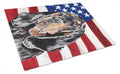 Black and Tan Coonhound with American Flag Cutting Board Tempered Glass Kitchen Cutting Surface, Heat Resistant Chopping, Non-Slip Feet, Food Prep & Serving