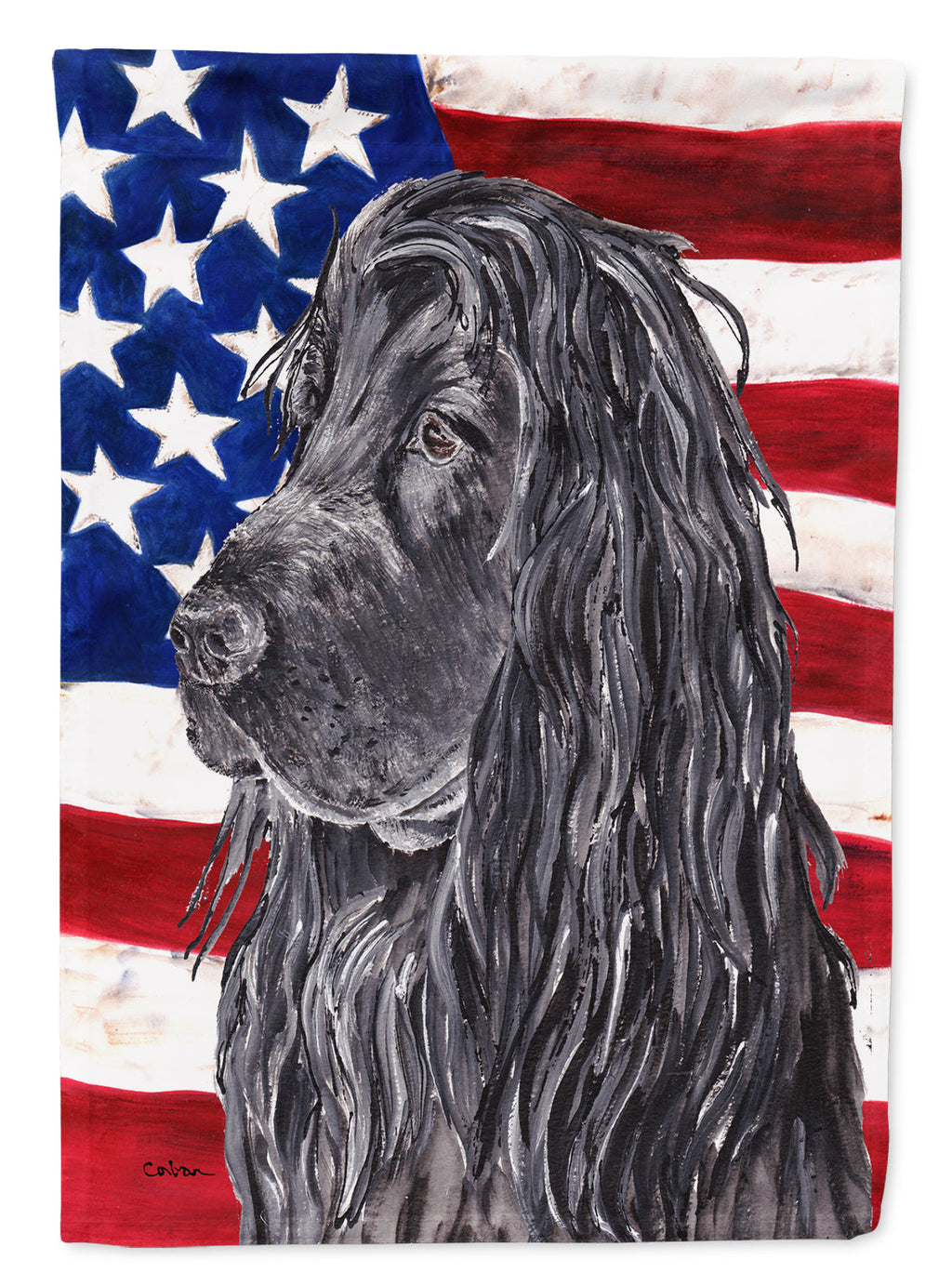 Black Cocker Spaniel with American Flag House Flag 28x40 Porch Sleeve Pole Decorative Outside Yard Banner Artwork Wall Hanging, Polyester