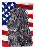 Black Cocker Spaniel with American Flag House Flag 28x40 Porch Sleeve Pole Decorative Outside Yard Banner Artwork Wall Hanging, Polyester