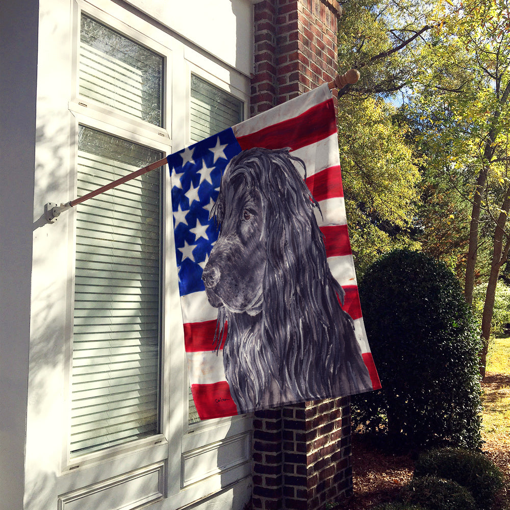 Black Cocker Spaniel with American Flag House Flag 28x40 Porch Sleeve Pole Decorative Outside Yard Banner Artwork Wall Hanging, Polyester