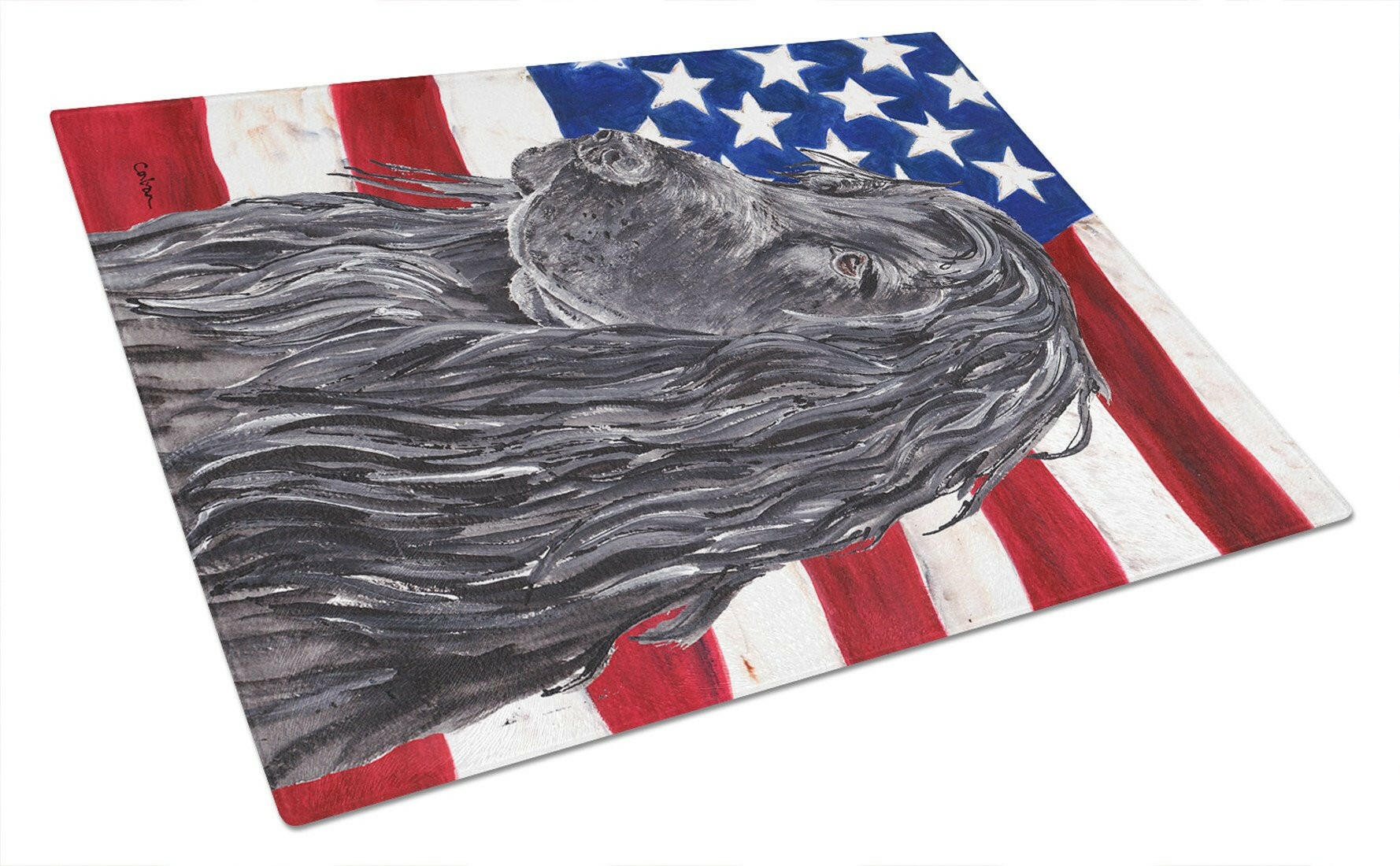 Black Cocker Spaniel with American Flag Cutting Board Tempered Glass Kitchen Cutting Surface, Heat Resistant Chopping, Non-Slip Feet, Food Prep & Serving