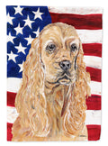Buff Cocker Spaniel with American Flag House Flag 28x40 Porch Sleeve Pole Decorative Outside Yard Banner Artwork Wall Hanging, Polyester