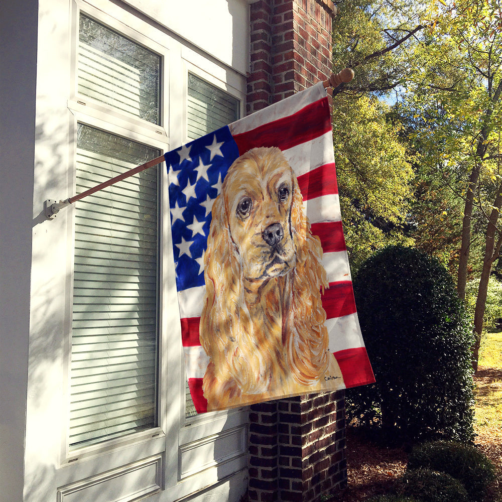 Buff Cocker Spaniel with American Flag House Flag 28x40 Porch Sleeve Pole Decorative Outside Yard Banner Artwork Wall Hanging, Polyester