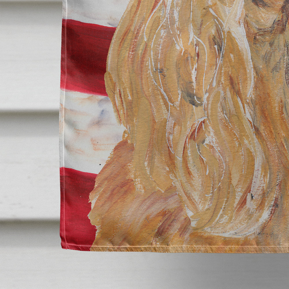 Buff Cocker Spaniel with American Flag House Flag 28x40 Porch Sleeve Pole Decorative Outside Yard Banner Artwork Wall Hanging, Polyester