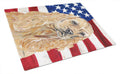 Buff Cocker Spaniel with American Flag Cutting Board Tempered Glass Kitchen Cutting Surface, Heat Resistant Chopping, Non-Slip Feet, Food Prep & Serving