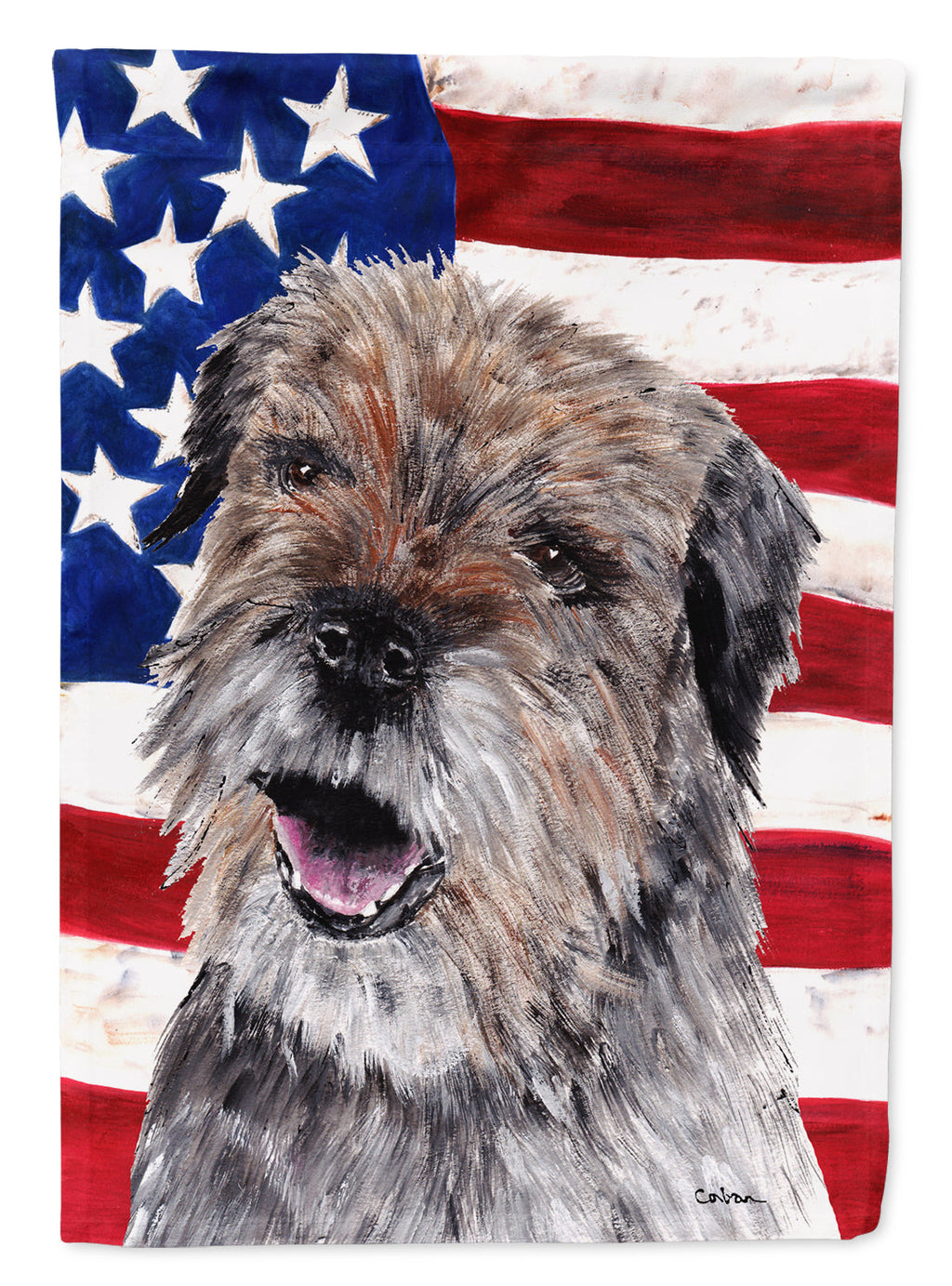 Border Terrier with American Flag House Flag 28x40 Porch Sleeve Pole Decorative Outside Yard Banner Artwork Wall Hanging, Polyester