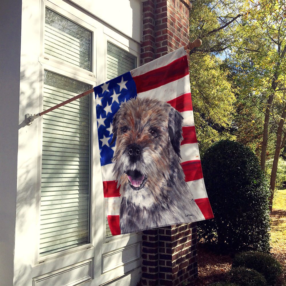 Border Terrier with American Flag House Flag 28x40 Porch Sleeve Pole Decorative Outside Yard Banner Artwork Wall Hanging, Polyester