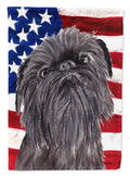Brussels Griffon with American Flag House Flag 28x40 Porch Sleeve Pole Decorative Outside Yard Banner Artwork Wall Hanging, Polyester