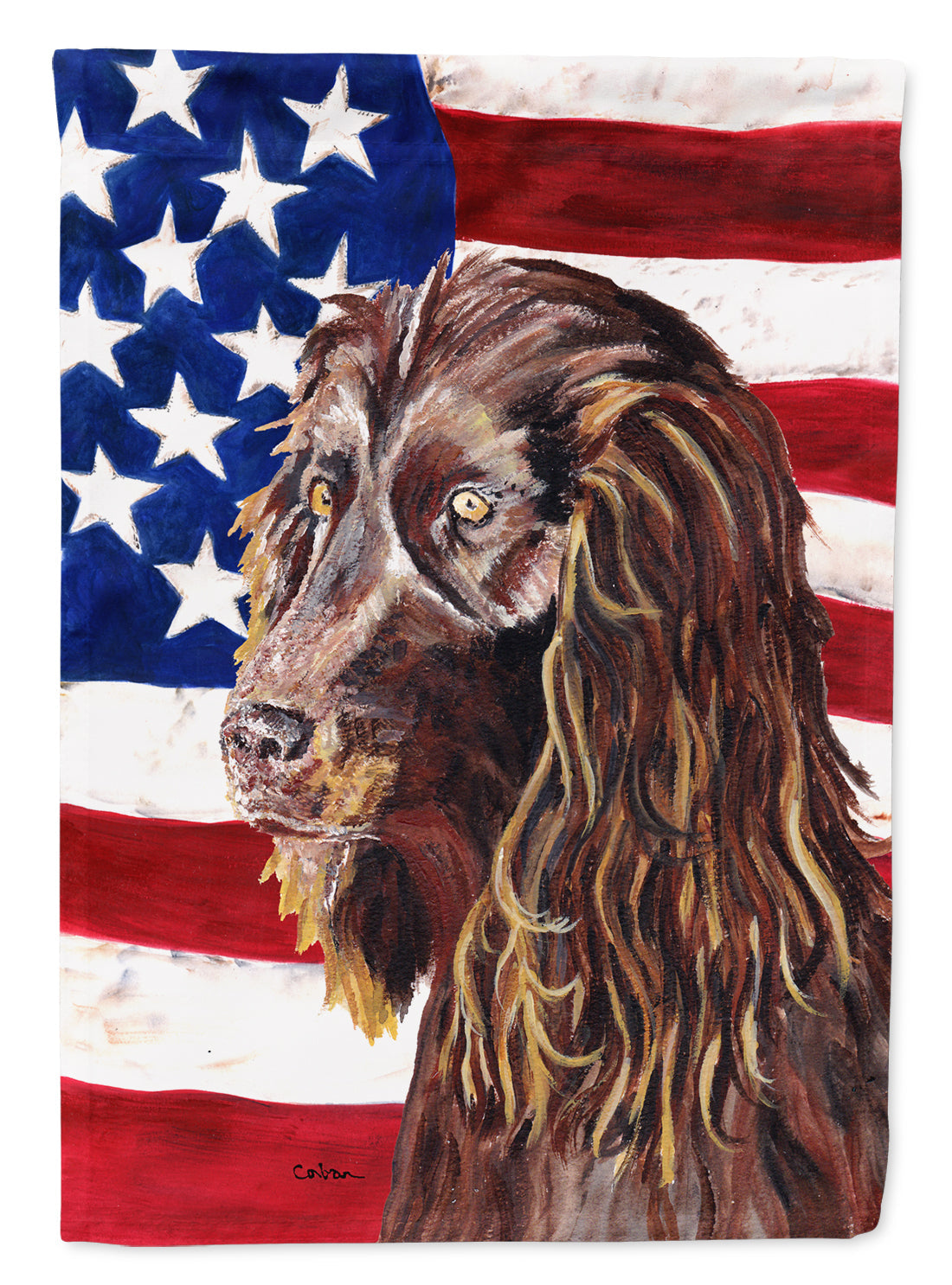 Boykin Spaniel with American Flag House Flag 28x40 Porch Sleeve Pole Decorative Outside Yard Banner Artwork Wall Hanging, Polyester
