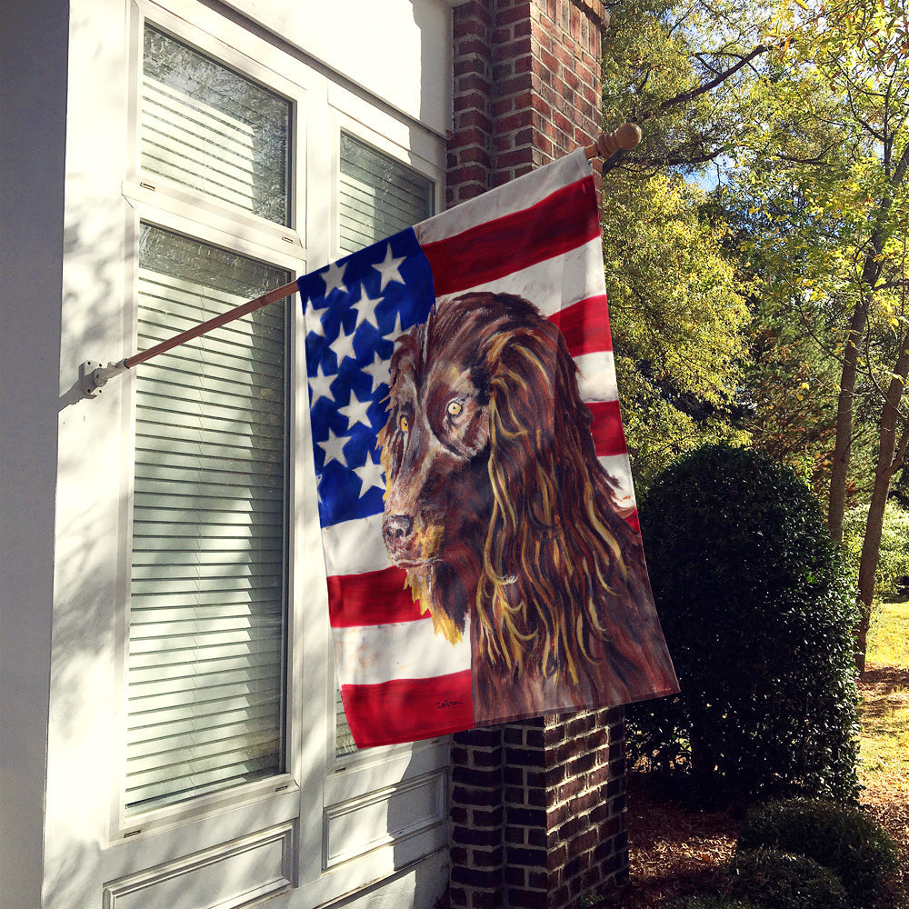 Boykin Spaniel with American Flag House Flag 28x40 Porch Sleeve Pole Decorative Outside Yard Banner Artwork Wall Hanging, Polyester
