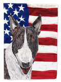 Bull Terrier with American Flag House Flag 28x40 Porch Sleeve Pole Decorative Outside Yard Banner Artwork Wall Hanging, Polyester