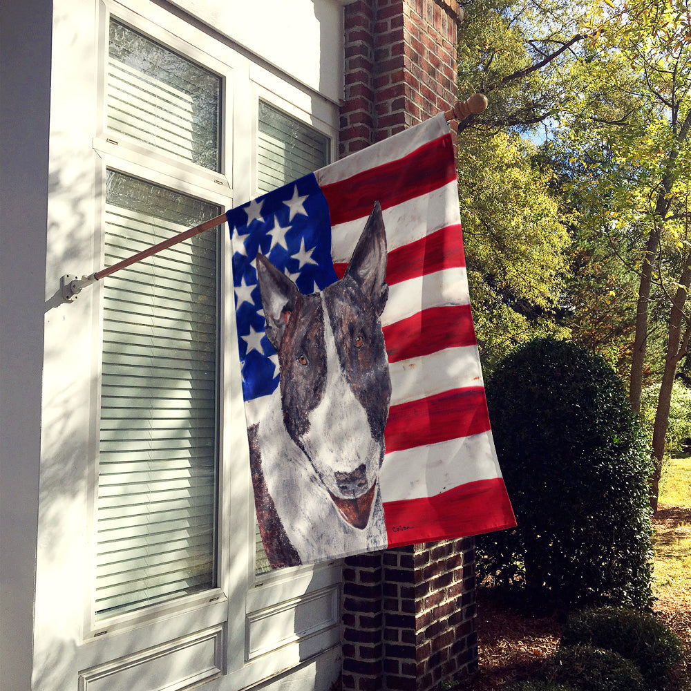 Bull Terrier with American Flag House Flag 28x40 Porch Sleeve Pole Decorative Outside Yard Banner Artwork Wall Hanging, Polyester