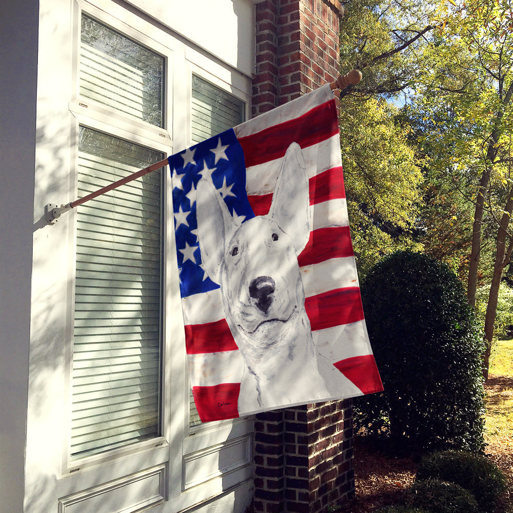 Bull Terrier with American Flag House Flag 28x40 Porch Sleeve Pole Decorative Outside Yard Banner Artwork Wall Hanging, Polyester