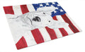 Bull Terrier with American Flag Cutting Board Tempered Glass Kitchen Cutting Surface, Heat Resistant Chopping, Non-Slip Feet, Food Prep & Serving