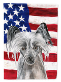 Chinese Crested with American Flag House Flag 28x40 Porch Sleeve Pole Decorative Outside Yard Banner Artwork Wall Hanging, Polyester
