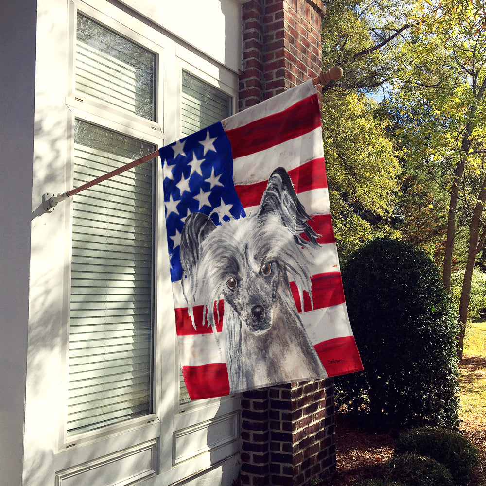Chinese Crested with American Flag House Flag 28x40 Porch Sleeve Pole Decorative Outside Yard Banner Artwork Wall Hanging, Polyester