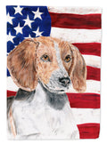 English Foxhound with American Flag House Flag 28x40 Porch Sleeve Pole Decorative Outside Yard Banner Artwork Wall Hanging, Polyester