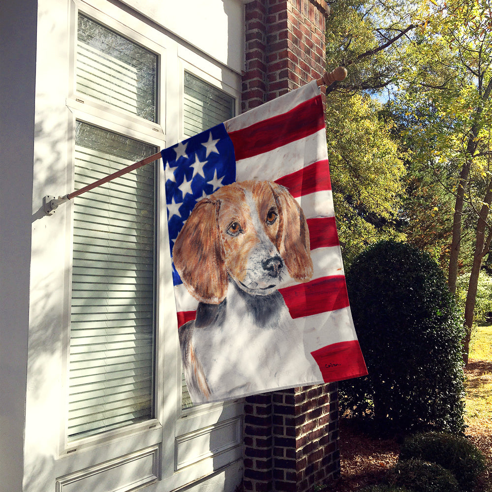 English Foxhound with American Flag House Flag 28x40 Porch Sleeve Pole Decorative Outside Yard Banner Artwork Wall Hanging, Polyester