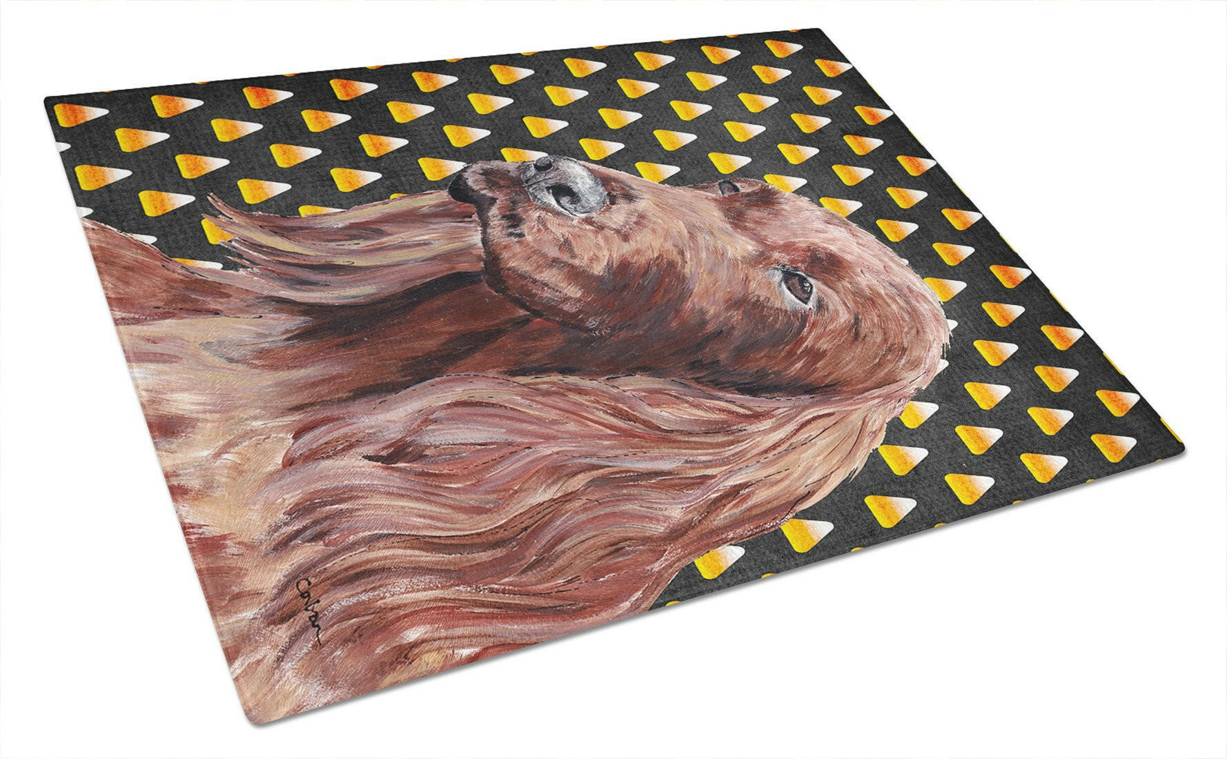 Irish Setter Candy Corn Halloween Cutting Board Tempered Glass Kitchen Cutting Surface, Heat Resistant Chopping, Non-Slip Feet, Food Prep & Serving