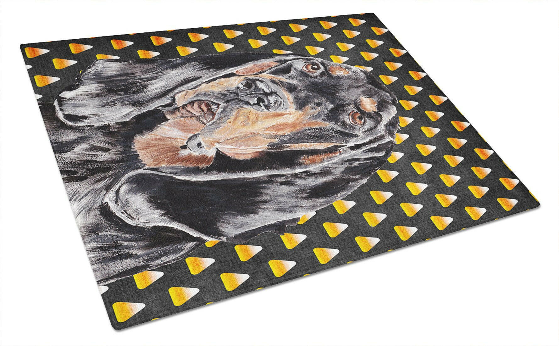 Black and Tan Coonhound  Candy Corn Halloween Cutting Board Tempered Glass Kitchen Cutting Surface, Heat Resistant Chopping, Non-Slip Feet, Food Prep & Serving