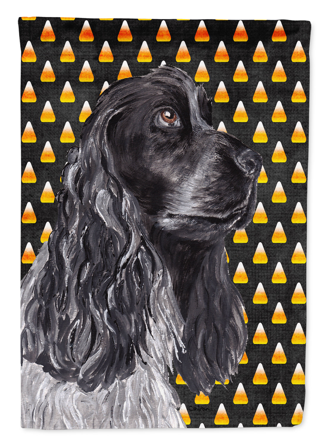 Black Cocker Spaniel  Candy Corn Halloween House Flag 28x40 Porch Sleeve Pole Decorative Outside Yard Banner Artwork Wall Hanging, Polyester