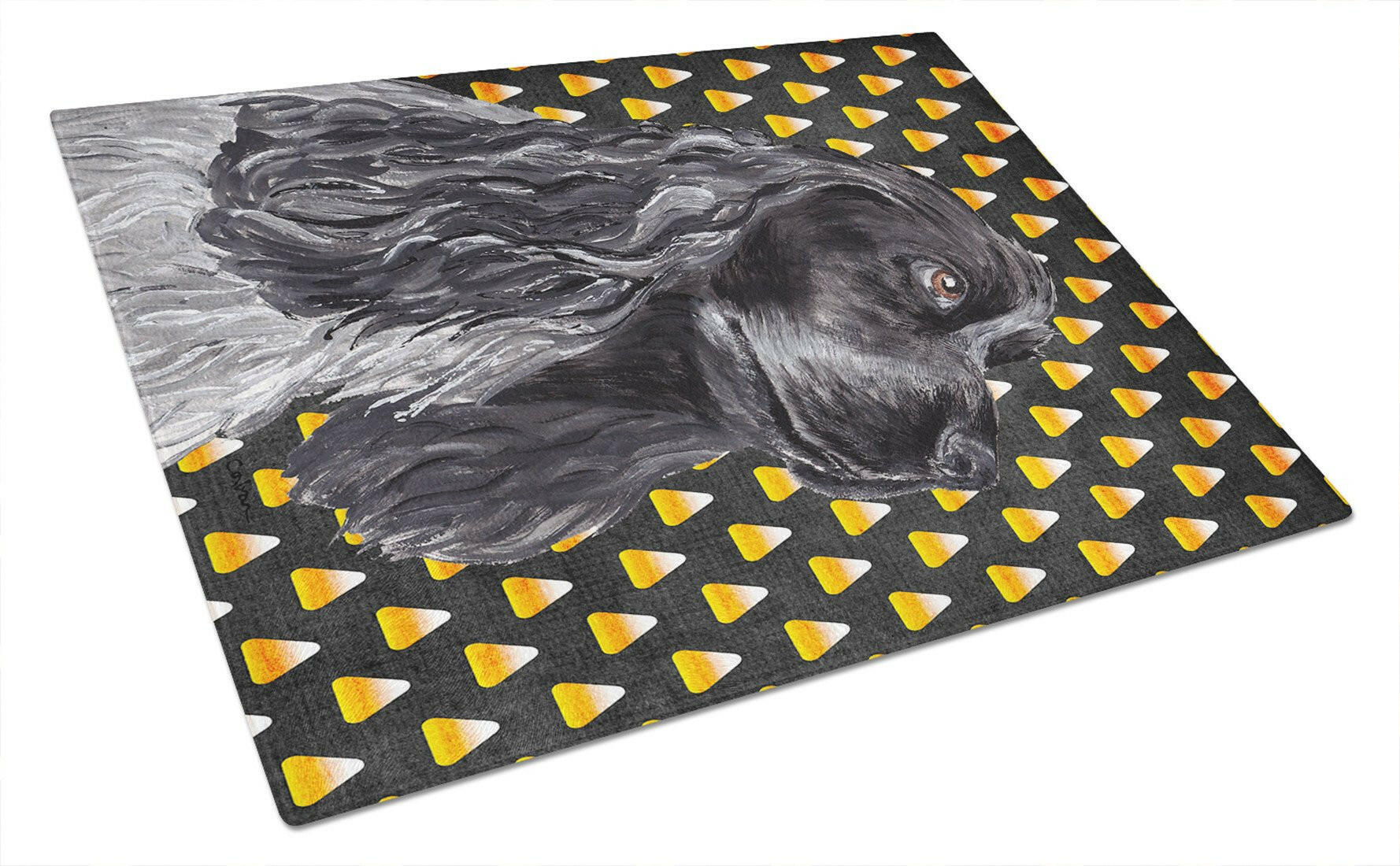 Black Cocker Spaniel  Candy Corn Halloween Cutting Board Tempered Glass Kitchen Cutting Surface, Heat Resistant Chopping, Non-Slip Feet, Food Prep & Serving
