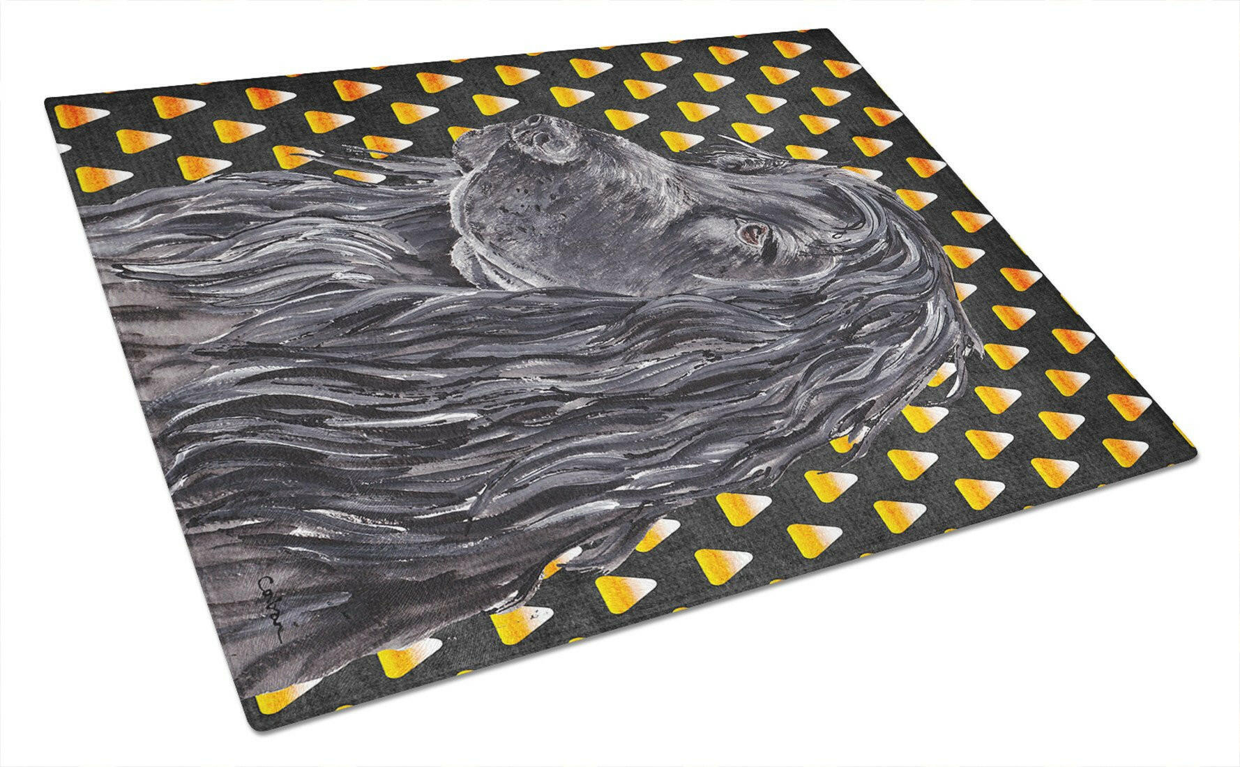 Black Cocker Spaniel  Candy Corn Halloween Cutting Board Tempered Glass Kitchen Cutting Surface, Heat Resistant Chopping, Non-Slip Feet, Food Prep & Serving