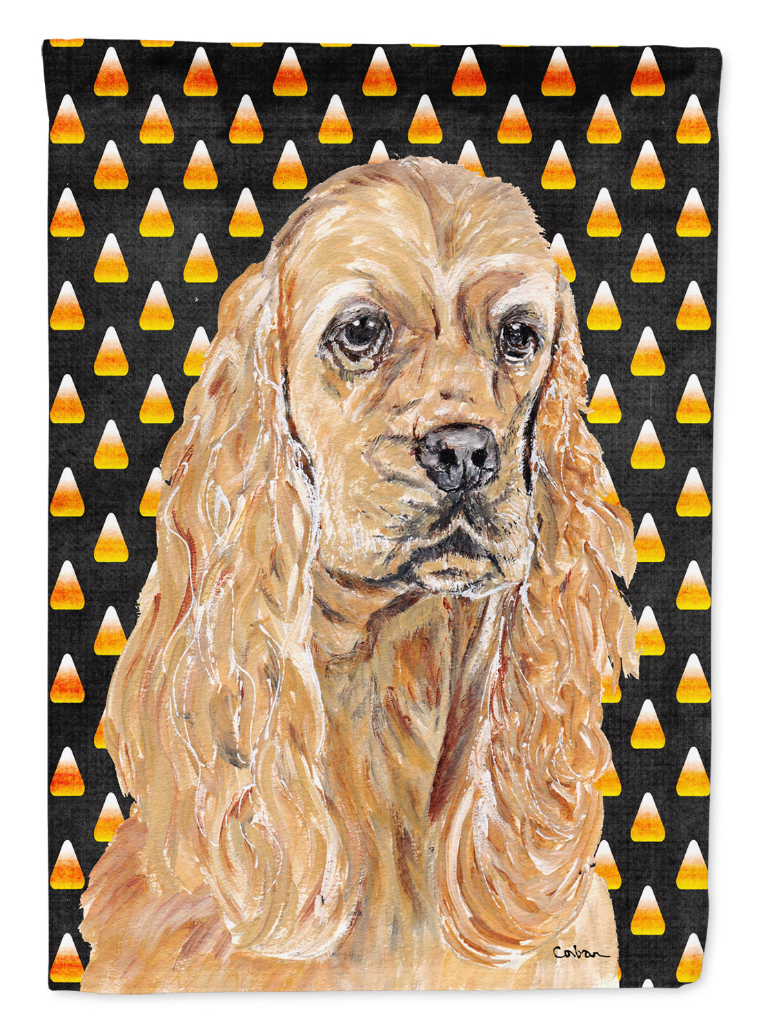 Buff Cocker Spaniel  Candy Corn Halloween House Flag 28x40 Porch Sleeve Pole Decorative Outside Yard Banner Artwork Wall Hanging, Polyester