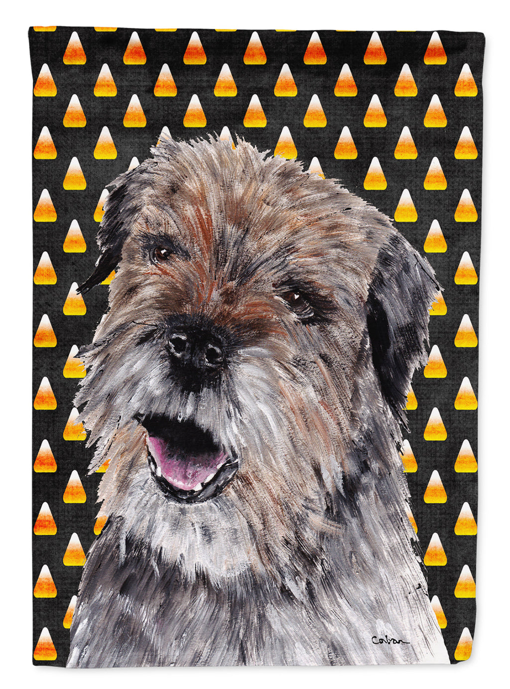 Border Terrier  Candy Corn Halloween House Flag 28x40 Porch Sleeve Pole Decorative Outside Yard Banner Artwork Wall Hanging, Polyester