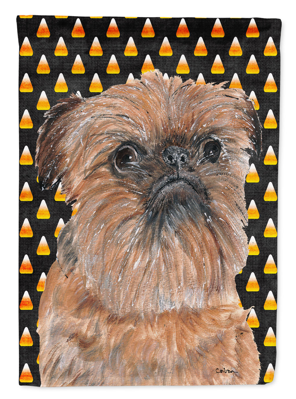 Brussels Griffon  Candy Corn Halloween House Flag 28x40 Porch Sleeve Pole Decorative Outside Yard Banner Artwork Wall Hanging, Polyester