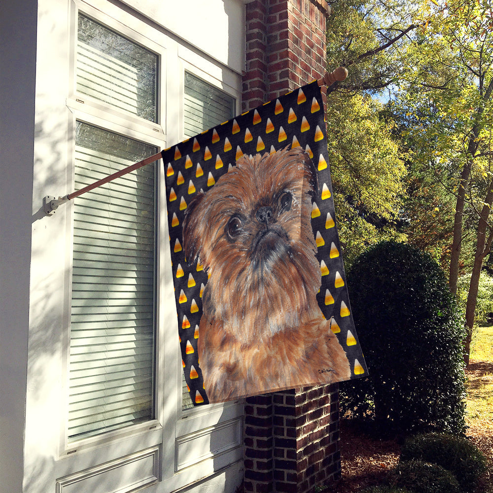Brussels Griffon  Candy Corn Halloween House Flag 28x40 Porch Sleeve Pole Decorative Outside Yard Banner Artwork Wall Hanging, Polyester