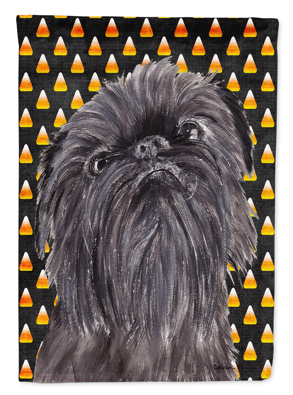 Brussels Griffon  Candy Corn Halloween House Flag 28x40 Porch Sleeve Pole Decorative Outside Yard Banner Artwork Wall Hanging, Polyester