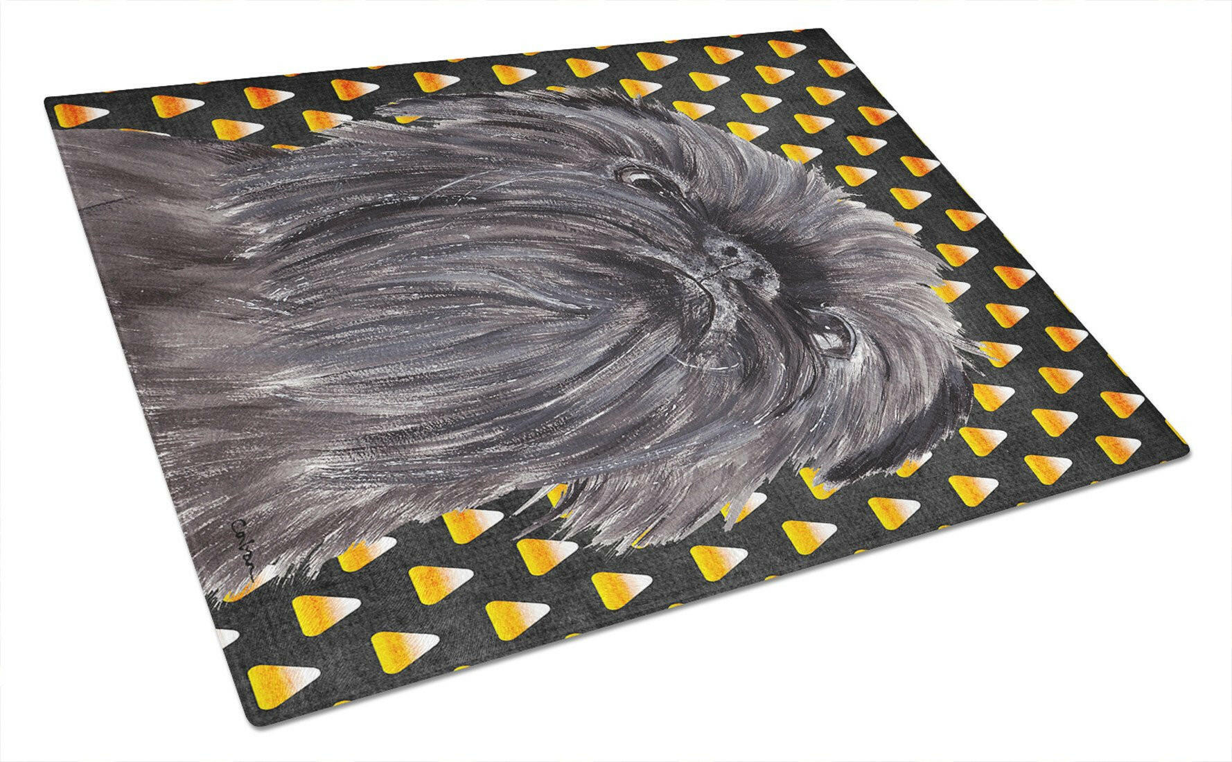 Brussels Griffon  Candy Corn Halloween Cutting Board Tempered Glass Kitchen Cutting Surface, Heat Resistant Chopping, Non-Slip Feet, Food Prep & Serving